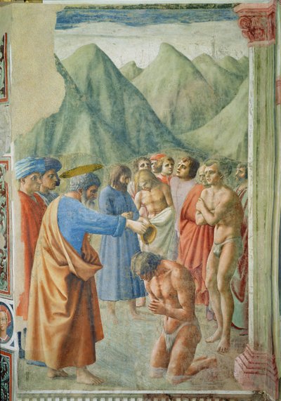 Sint Petrus Doopt de Neofyten, c.1427 door Tommaso Masaccio